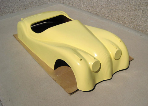 Fiberglass body for the American Junior Jaguar XKE 120 car, photo bt Mark Kite